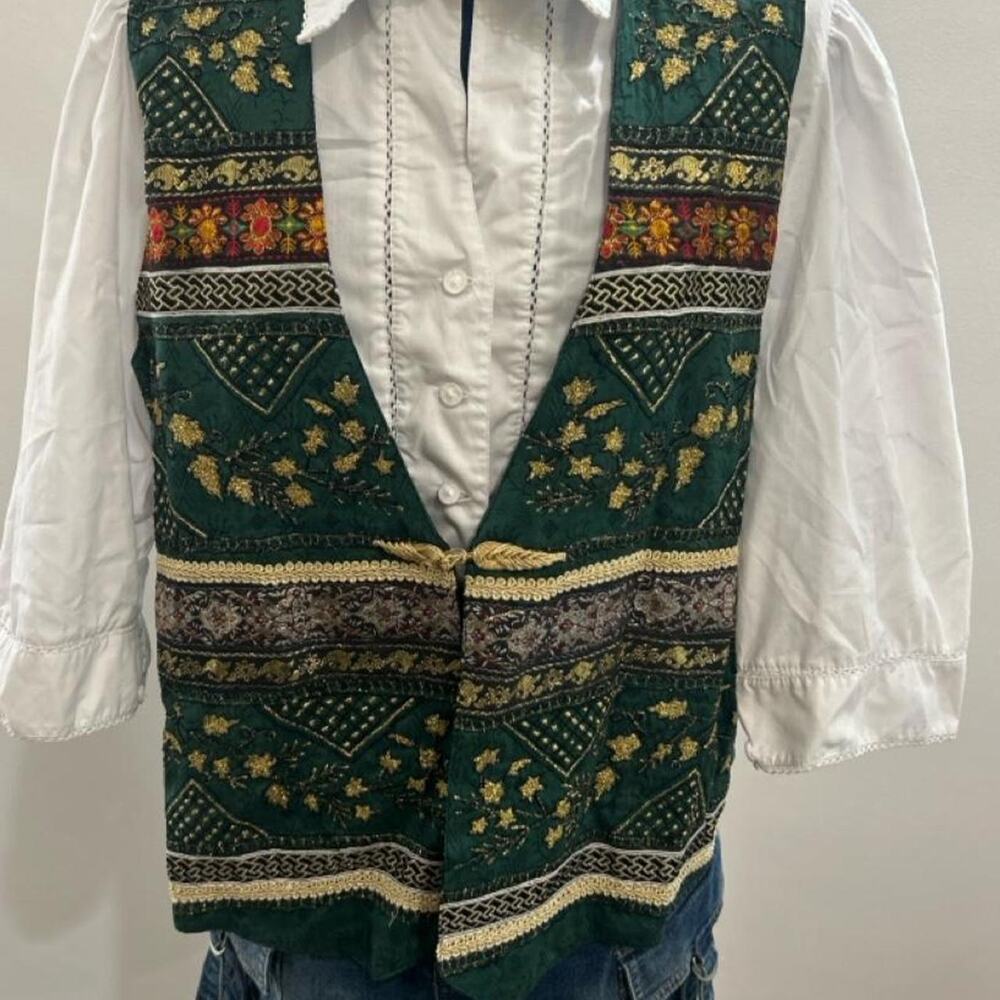 Vintage 90s Whimsigoth Green Woven Tapestry Vest - Size L